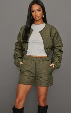 Petite Khaki Quilted Shorts