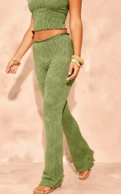 Petite Khaki Textured Straight Leg Pants