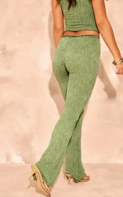 Petite Khaki Textured Straight Leg Pants