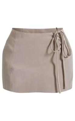 Petite Khaki Woven Lace Up Mini Skirt
