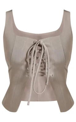 Petite Khaki Woven Lace Up Corset