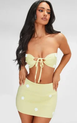 Petite Lemon Knitted Flower Bandeau Crop Top