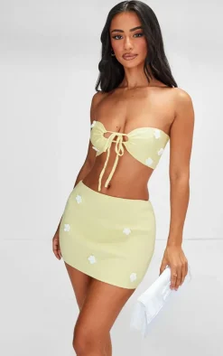 Petite Lemon Knitted Micro Mini Skirt With Flower Details