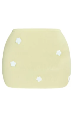 Petite Lemon Knitted Micro Mini Skirt With Flower Details