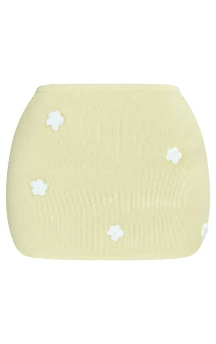 Petite Lemon Knitted Micro Mini Skirt With Flower Details