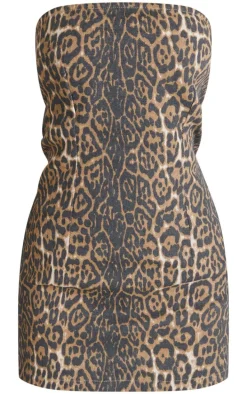 Petite Leopard Print Bandeau Denim Mini Dress