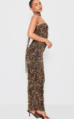 Petite Leopard Print Bandeau Maxi Dress With Scarf Detail