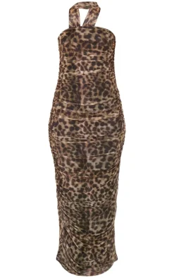 Petite Leopard Print Bandeau Maxi Dress With Scarf Detail