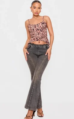 Petite Leopard Print Corset Detail Strappy Chiffon Top
