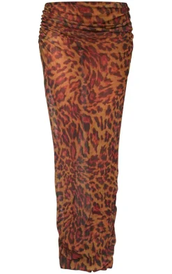 Petite Leopard Print Crushed Mesh Low Waist Maxi Skirt
