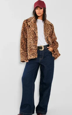 Petite Leopard Print Faux Fur Longline Jacket
