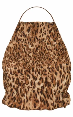 Petite Leopard Print Halterneck Open Back Chiffon Top