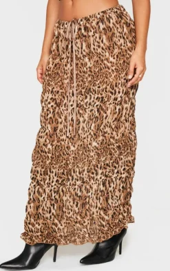 Petite Leopard Print Low Waist Chiffon Maxi Skirt