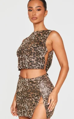 Petite Leopard Print Mesh Trim Detail Mini Skirt