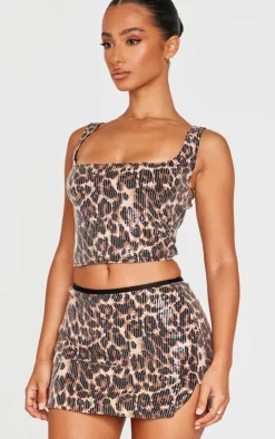 Petite Leopard Print Sequin Mini Skirt