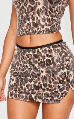 Petite Leopard Print Sequin Mini Skirt