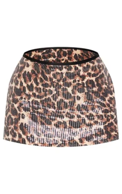 Petite Leopard Print Sequin Mini Skirt