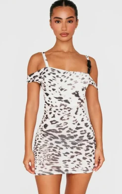 Petite Leopard Print Slinky Buckle Detail Mini Dress
