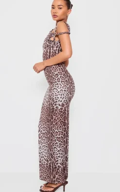Petite Leopard Print Slinky Twist Shoulder Maxi Dress