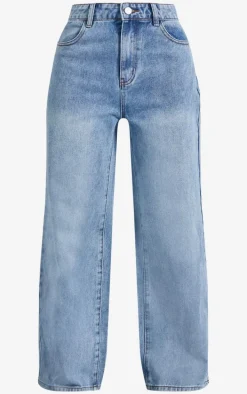 Petite Light Blue Chiffon Heart Pocket Detail Wide Leg Jeans