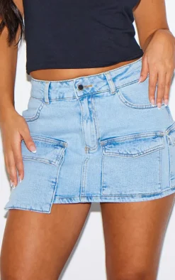 Petite Light Blue Denim Cargo Mini Skirt