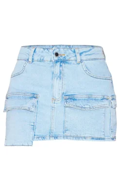 Petite Light Blue Denim Cargo Mini Skirt