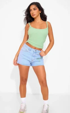 Petite Light Blue Denim Cross Applique Shorts