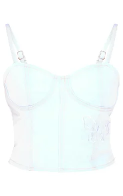Petite Light Blue Denim Embroidered Corset