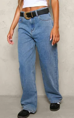 Petite Light Blue Denim Print Detail Wide Leg Jeans