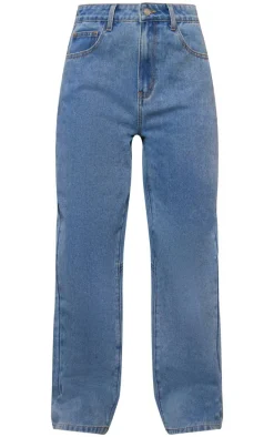 Petite Light Blue Denim Print Detail Wide Leg Jeans