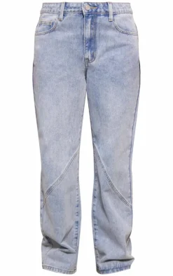 Petite Light Blue Denim Seam Detail Straight Leg Jeans