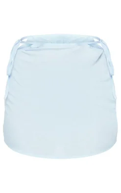Petite Light Blue Linen Look Tie Side Mini Skirt
