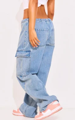 Petite Light Blue Low Rise Drawstring Denim Jeans