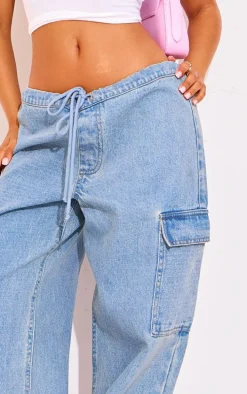 Petite Light Blue Low Rise Drawstring Denim Jeans