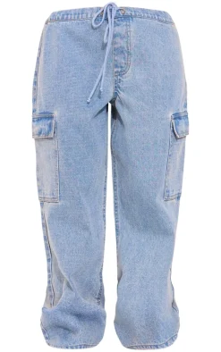 Petite Light Blue Low Rise Drawstring Denim Jeans