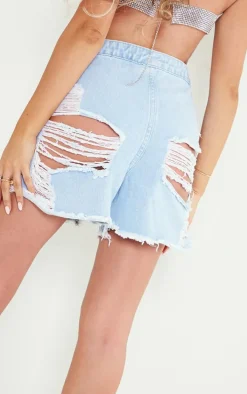 Petite Light Blue Ripped Bum Denim Shorts