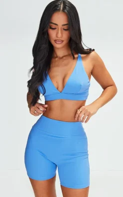 Petite Light Blue Snatched Sculpt Strappy Bralet