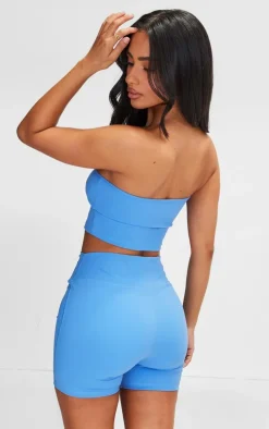 Petite Light Blue Snatched Sculpt Bandeau Crop Top