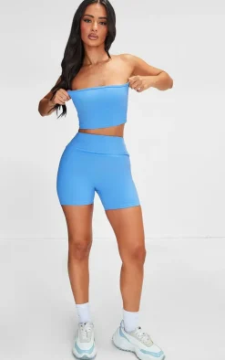 Petite Light Blue Snatched Sculpt Bandeau Crop Top