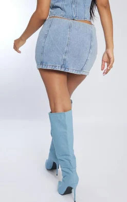 Petite Light Blue Wash Denim Micro Mini Skirt