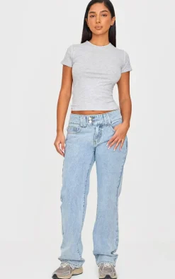 Petite Light Blue Wash Denim Straight Leg Jeans