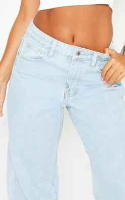 Petite Light Blue Wash Dipped Back Waistband Boyfriend Jeans