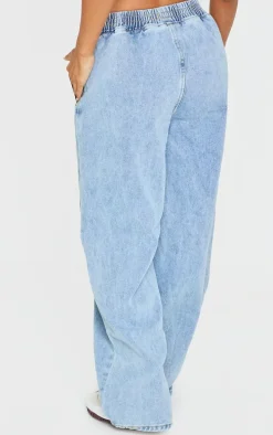 Petite Light Blue Wash Elasticated Wide Leg Jeans