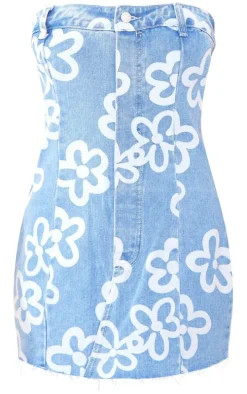 Petite Light Blue Wash Flower Print Dress