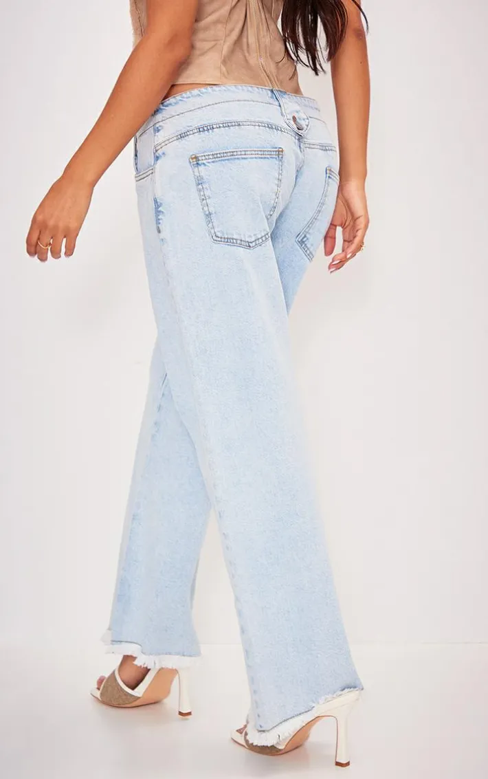 Petite Light Blue Wash Low Rise Lace Up Wide Leg Jeans