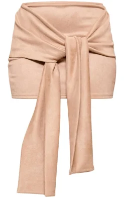 Petite Light Brown Faux Suede Tie Front Mini Skirt