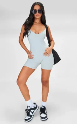 Petite Light Grey Cup Detail Rib Unitard