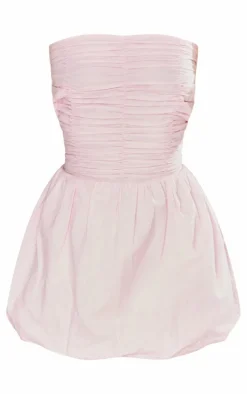 Petite Light Pink Linen Look Ruched Puffball Mini Dress