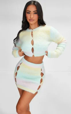 Petite Light Pink Multi Knitted Side Button Up Mini Skirt