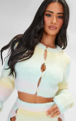 Petite Light Pink Multi Knitted Button Up Cardigan